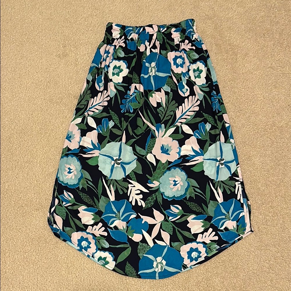 LOFT Blue and Black High-Low Midi Skirt
